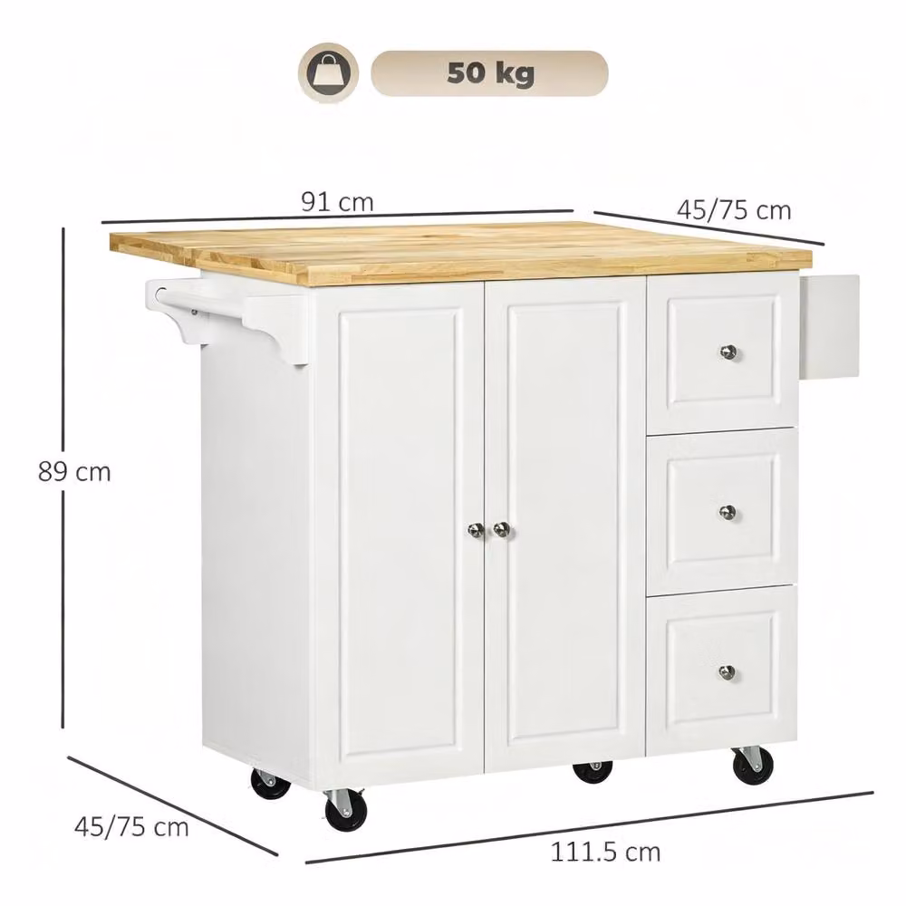 STILVORA Modern White Kitchen Island with Drop Leaf, Drawers and Cabinet – 2