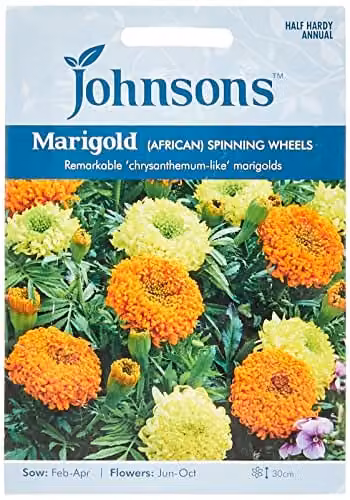 Johnsons Mixed Colour African Marigold Spinning Wheels Ornamental Flower Seeds – 1