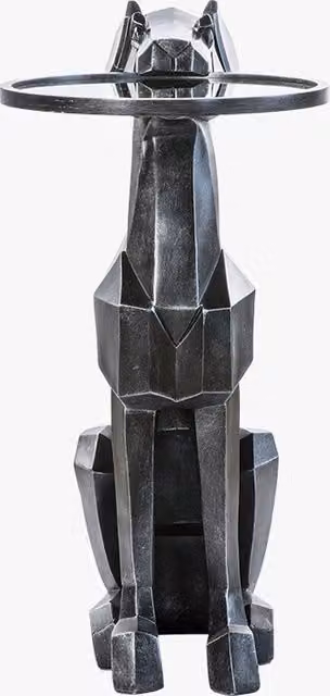 Perch & Parrow Pup Side Table with Black Metal Geometric Central Column and Round Glass Top