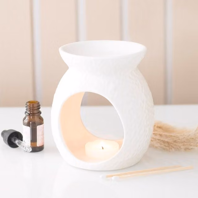 Something Different Wholesale Dimpled Ceramic Oil Burner and Wax Warmer in White