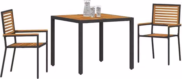 Berkfield Home Modern 3 Piece Garden Dining Set in Black Poly Rattan and Acacia Wood – 1