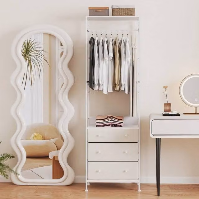 EONLION White Matt Metal Freestanding Clothes Rail for Bedroom or Hallway, H 176 cm x W 50 cm