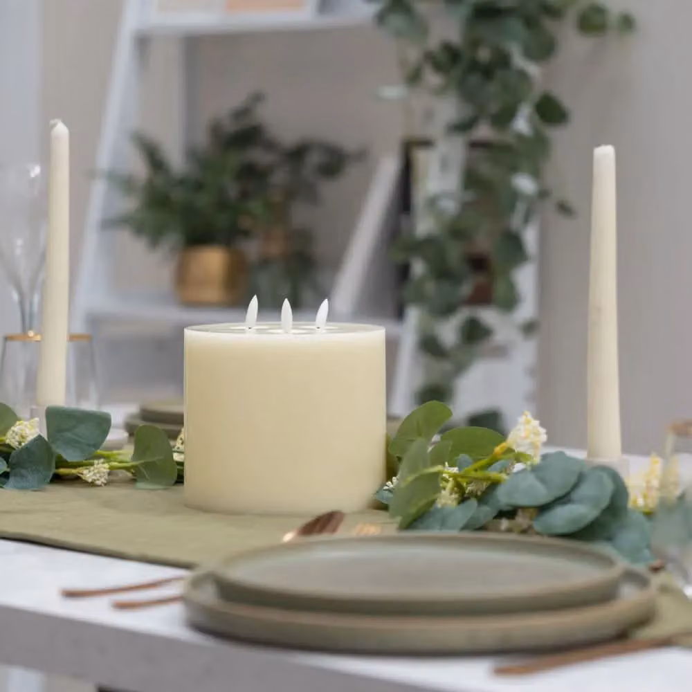 ValueLights Set of 2 White Flickering Flameless Wax Pillar Candles with Timer and Remote Control – 3