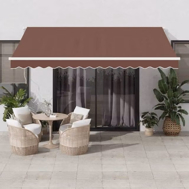 Berkfield Home Manual Retractable Awning with LED in Brown, W: 400 cm, D: 350 cm