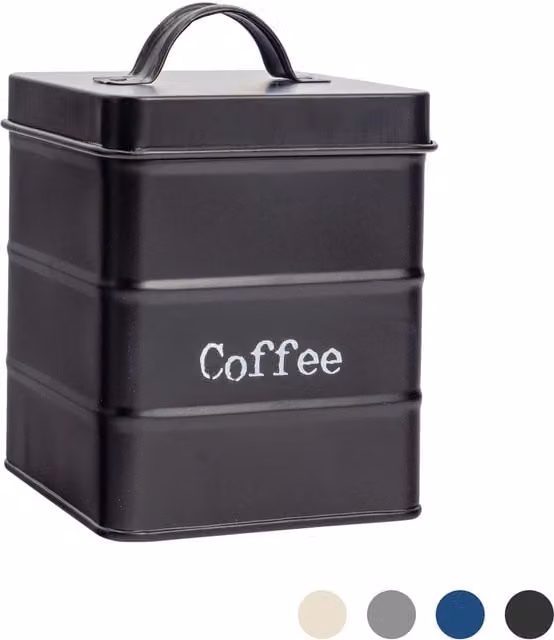 Harbour Housewares Airtight and Leakproof Metal Kitchen Coffee Canister in Black and White