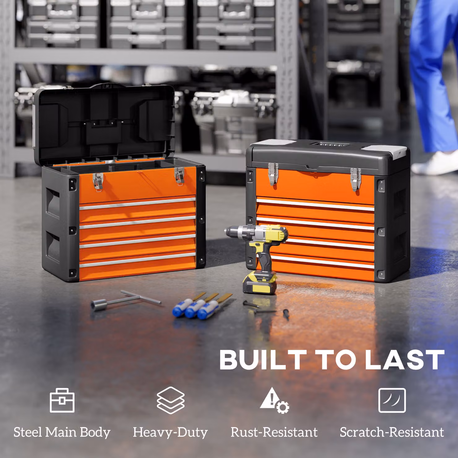 HOMCOM Large 4-Drawer Toolbox with Inserts, Orange – 5