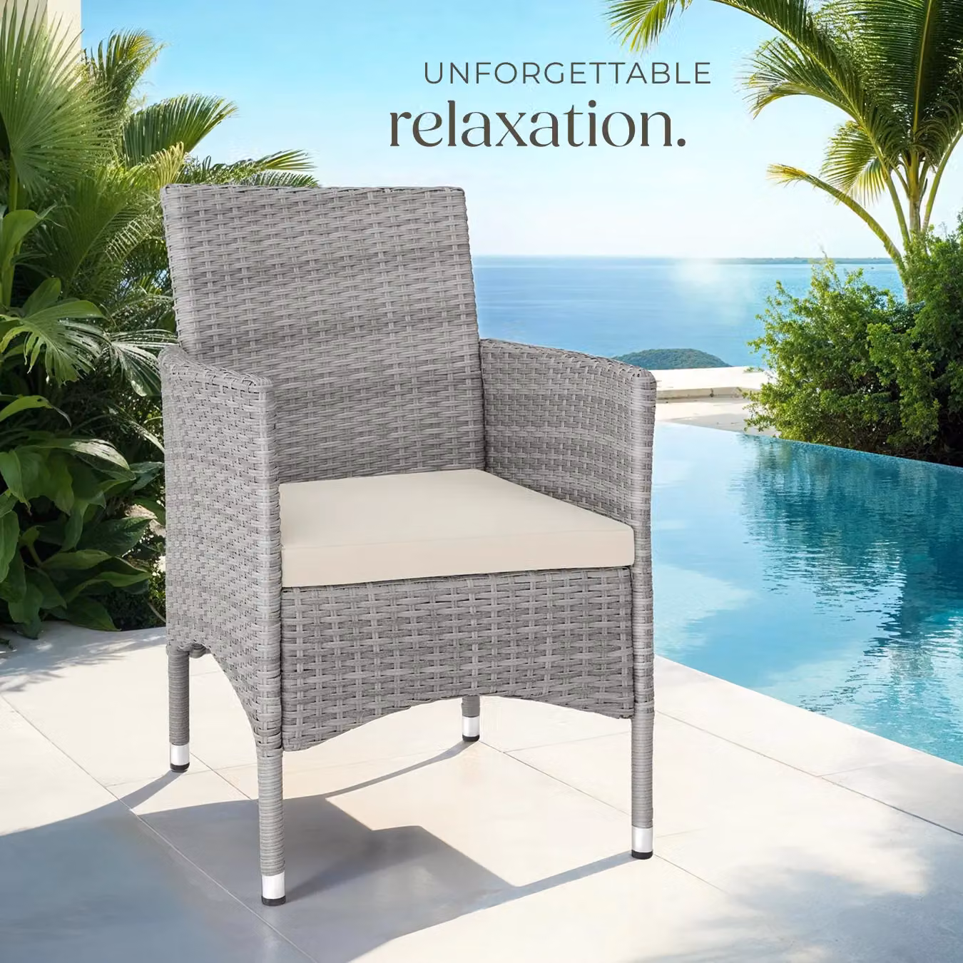 tectake Nantes Set of 2 Modern Polyrattan Garden Chairs with Cushions and Weather Covers in Grey, Beige and Black – 9