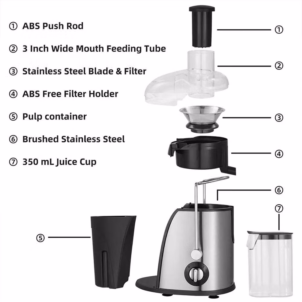 Nordara 1000W Centrifugal Juicer Machine, Stainless Steel Whole Fruit and Vegetable Extractor in Black – 3