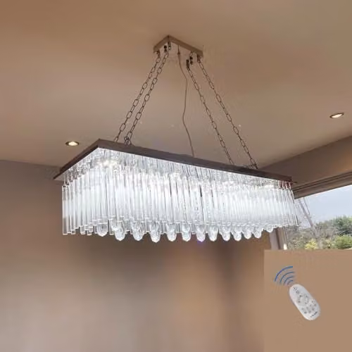 Modern WDW K9 Crystal LED Rectangular Pendant Ceiling Light Chandelier with Remote Control, Transparent and White, W: 120 cm, D: 30 cm, H: 28 cm – 1