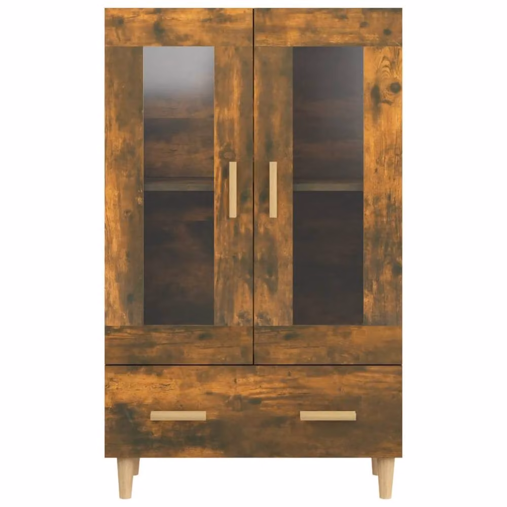 Berkfield Home Smoked Oak Highboard in Brown with Glass Doors and Internal Drawers, W/D/H: 70 x 31 x 115 cm – 4