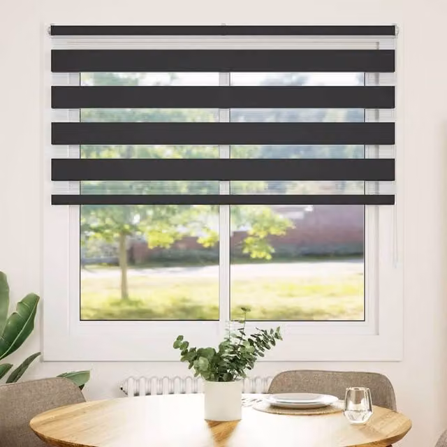 Berkfield Home Zebra Day and Night Blind in Black Polyester, W: 145 cm, H: 100 cm
