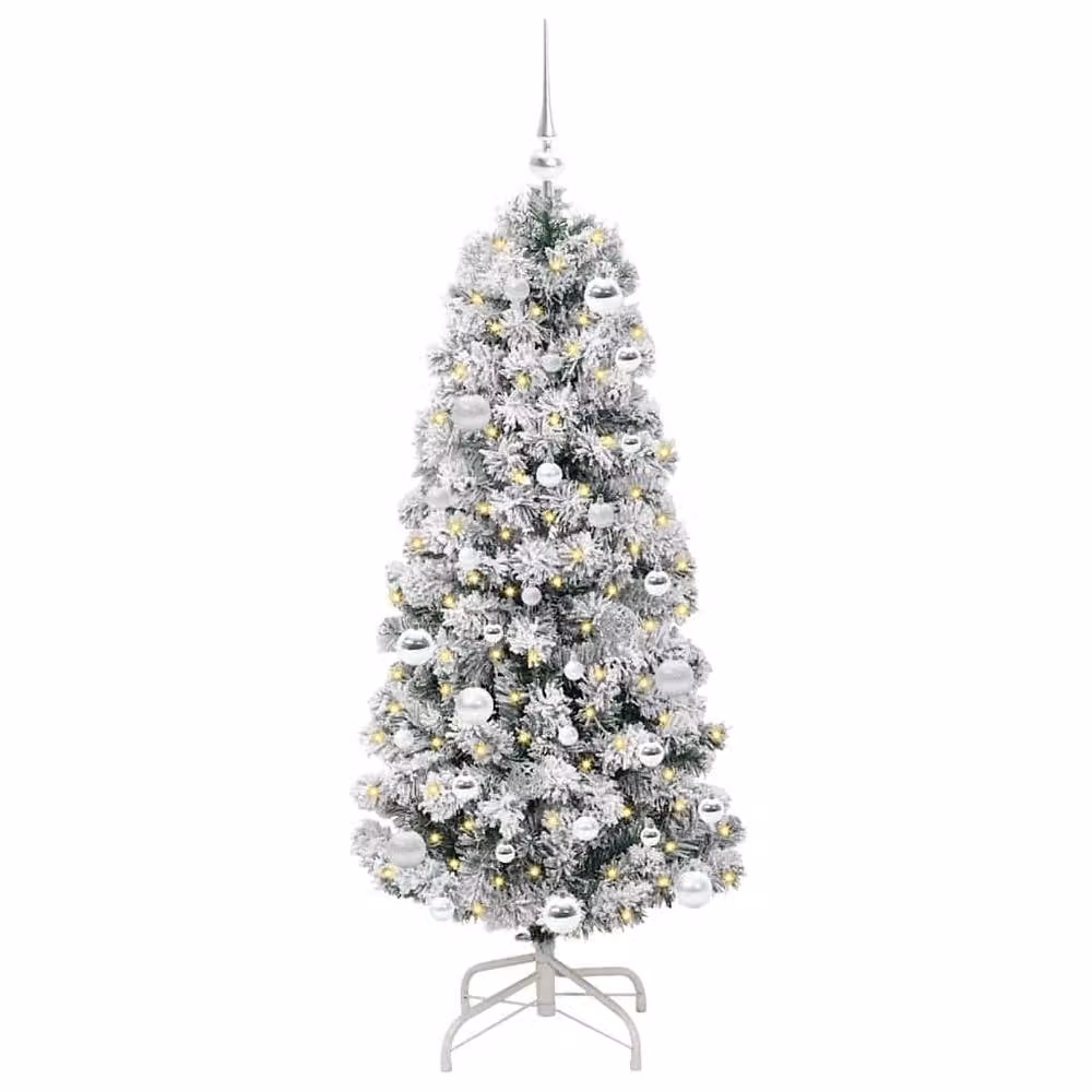 Berkfield Home Artificial Hinged Christmas Tree in Green and White, Height: 150 cm – 3