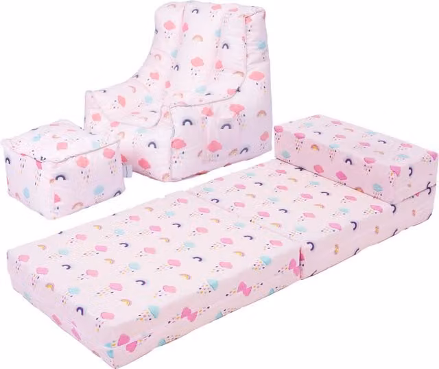 Ready Steady Bed Multicolour Kids Sofa Bed, Bean Bag Chair and Footstool Set
