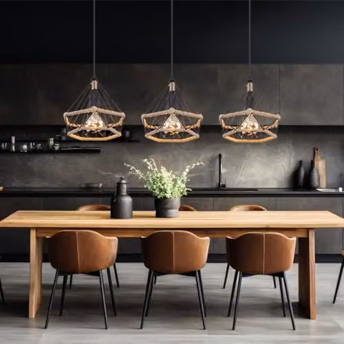 Globo Lighting Bar Pendant Ceiling Light with 3 Hangers in Black and Brown – 3