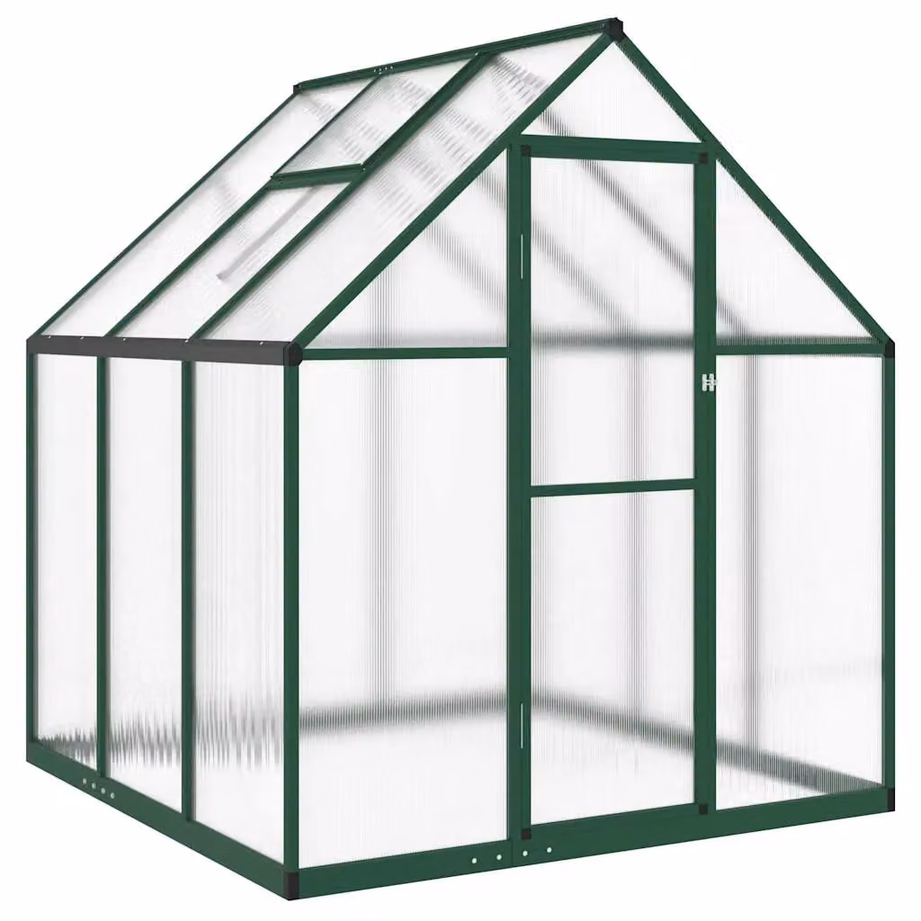 Berkfield Home Aluminium Greenhouse with Polycarbonate Panels and Base Frame, Green, W/D/H: 169 x 169 x 195 cm – 2