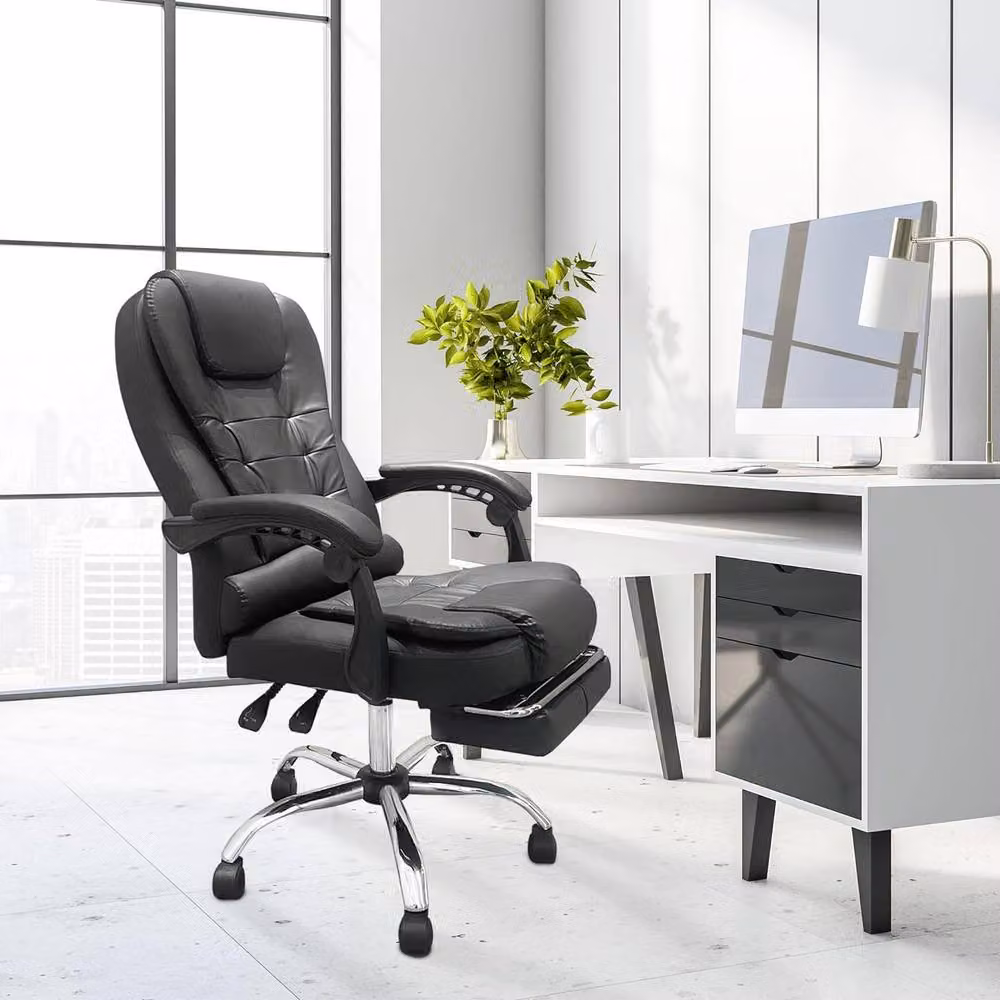 Alivio Black Synthetic Leather Gaming and Office Massage Chair with 360 Degree Swivel, Headrest, Armrests and Castors – 4