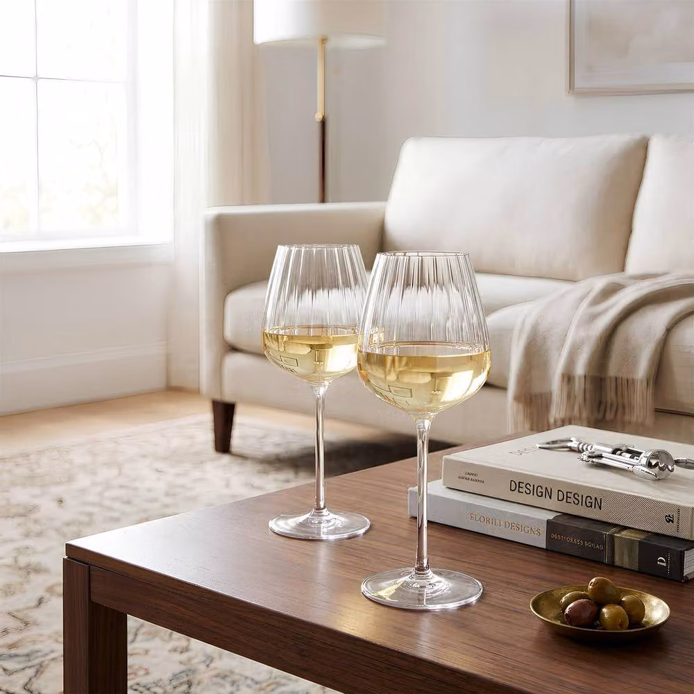 Argon Tableware Kensington Optic Crystal Striped White Wine Glasses, 360ml, Pack of 6, Transparent – 3