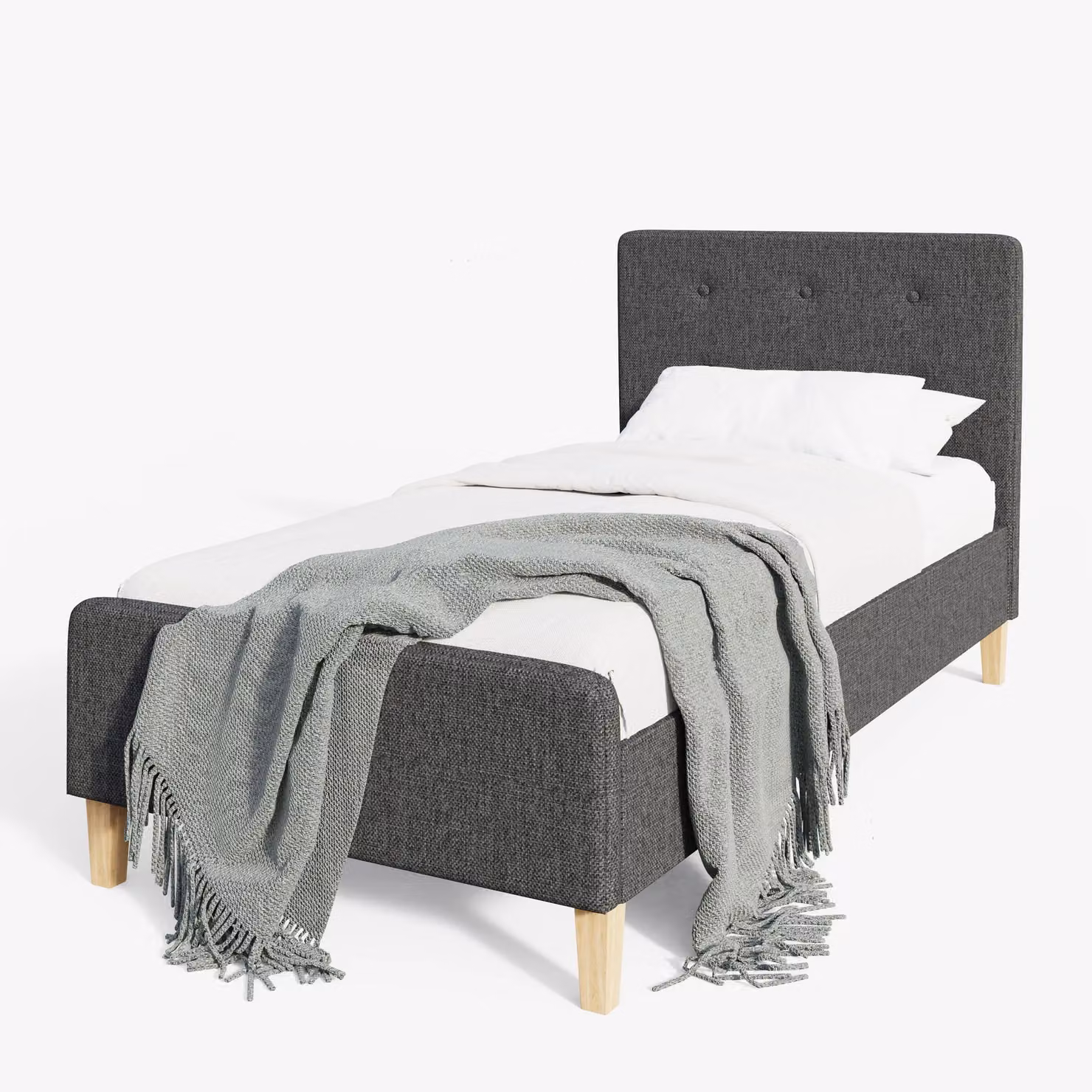 GFW Ashbourne Upholstered Fabric Bed Frame in Grey, Single 90 x 190 cm – 3