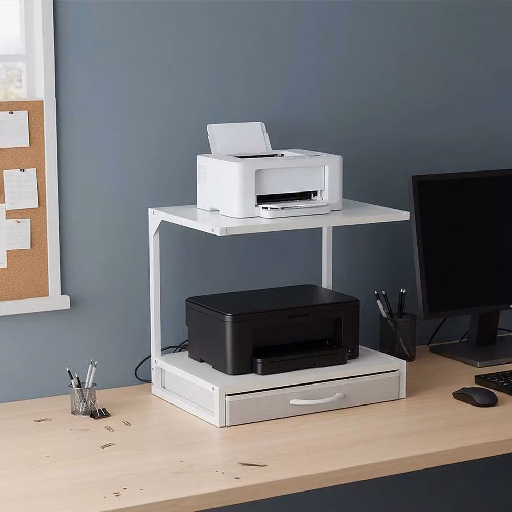 EONLION White 2 Tier Desktop Printer Stand and Table with Metal and MDF Construction, Width: 100 cm – 3