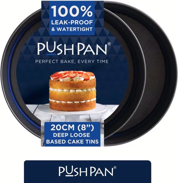 PushPan Set of 2 Non-Stick Round Grey Steel Cake Tins, Diameter: 20 cm, Height: 20 cm – 1
