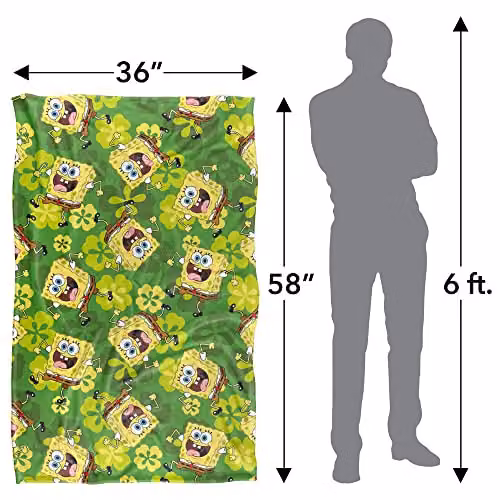 LOGOVISION Nickelodeon Spongebob St. Patrick's Pattern Super Soft Silky Fleece Blanket, Multicolour and Green, W/D/H: 91.44 x 91.44 x 147.32 cm – 2
