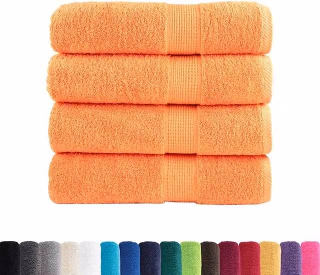 Berkfield Home SOLUND Premium Cotton Terry Bath Towels, 4 Pack, Orange, W: 100 cm, L: 150 cm, 600 gsm