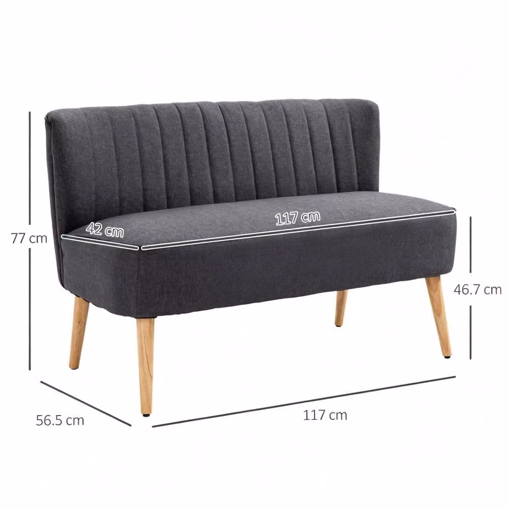 STILVORA 2 Seater Grey Fabric Upholstered Sofa with Solid Wood Frame and Legs – 2