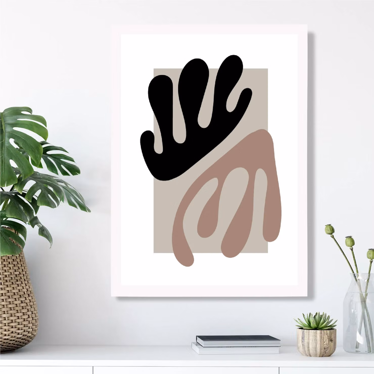 ARTZE Matisse Floral Cutout Framed Print in Beige, Brown and White – 2