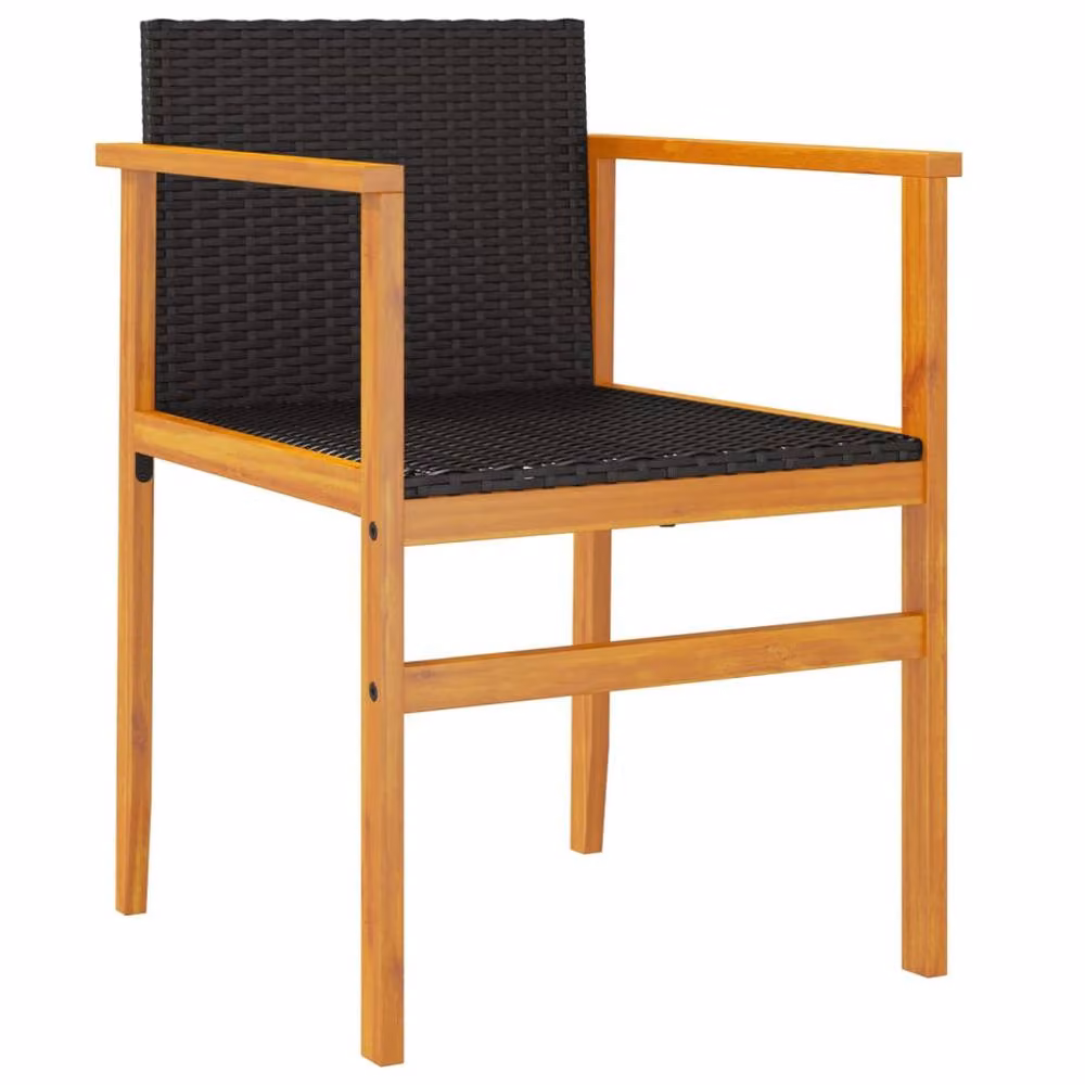 Berkfield Home Set of 2 Black Poly Rattan and Solid Wood Garden Chairs with Cushions – 4