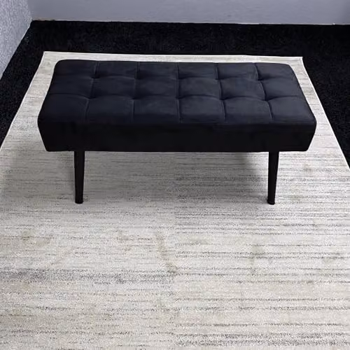 KOSY KOALA Modern Dark Grey and Black Wooden Dining Set with Velvet Chairs and 2 Benches, W/D/H: 180 x 80 x 75 cm – 3