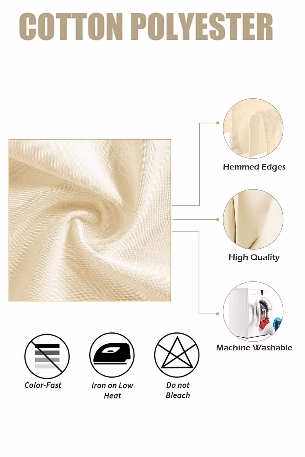 Neel Blue Reusable Polyester Table Napkins, 10pcs, Beige, 20 Inch