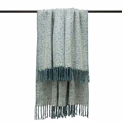 Furn Weaver Woven Herringbone Throw in Petrol Blue, W/D/H: 130 x 180 cm – 1