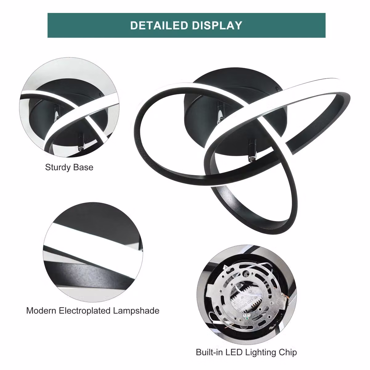 Garwarm Geometric LED Semi Flush Mount Ceiling Light in Black, Diameter: 26 cm – 5