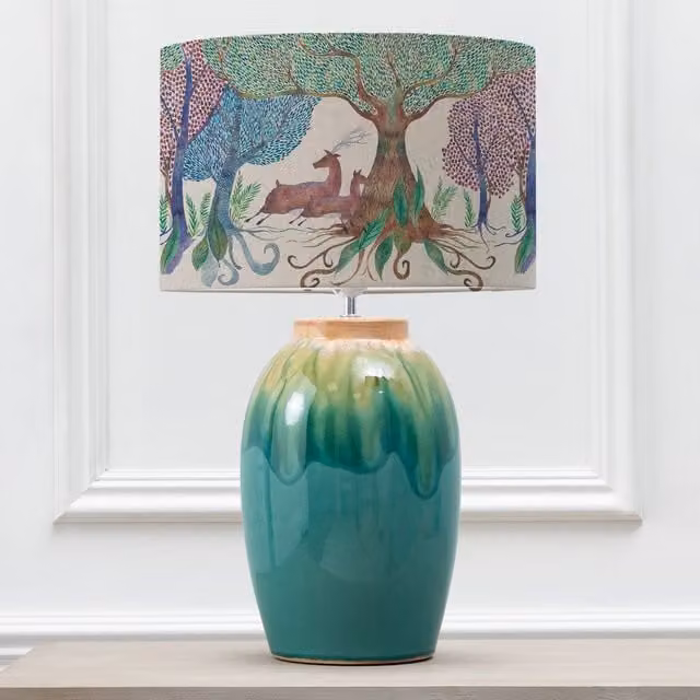 Voyage Maison Eucalypt Ceramic Table Lamp with Willow Woods Eva Fabric Lampshade in Blue and Multicolour – 1