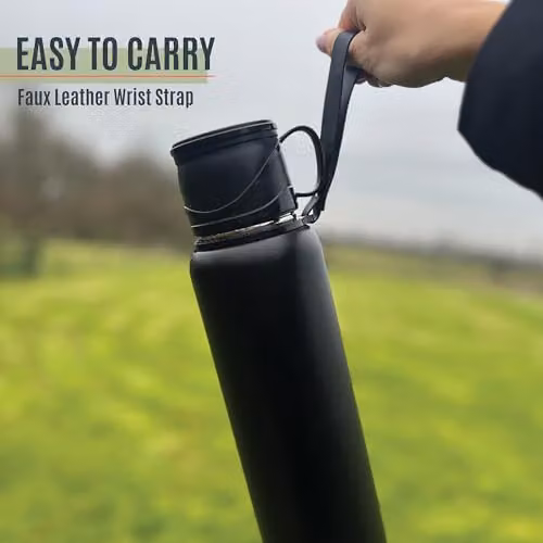 Milestone Camping 53009 Double Walled Insulated Stainless Steel Flask with Tea Strainer, Black, 1.2 l – 5
