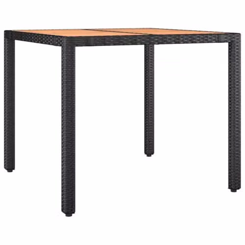 vidaXL Modern Square Garden Table with Black Poly Rattan and Acacia Wood Top
