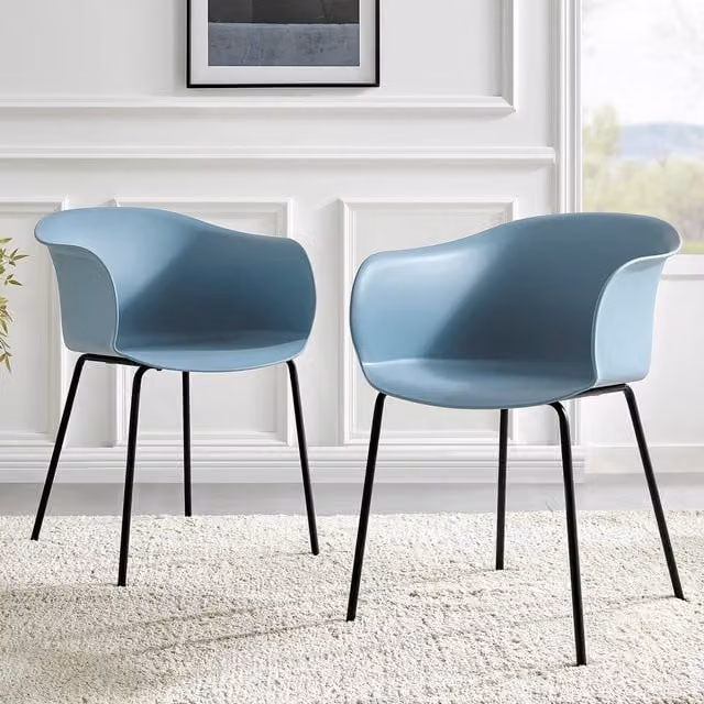 FurnitureboxUK Set of 2 Harper Dining Chairs in Blue with Black Legs