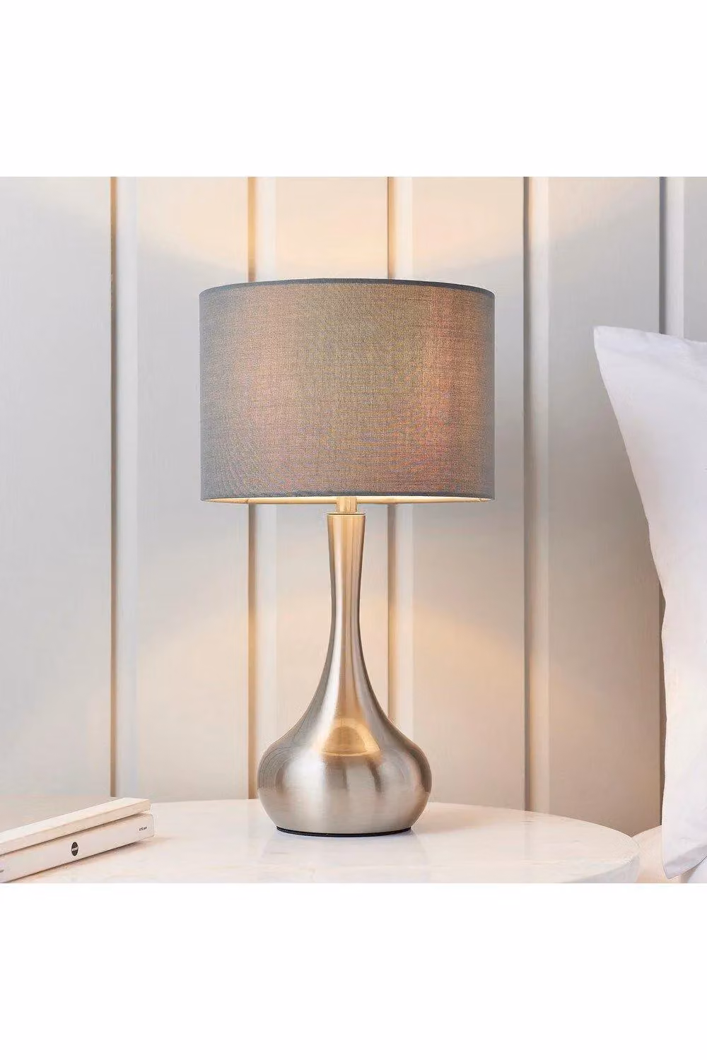 Netlighting Piccadilly Dimmable Touch Table Lamp in Grey with Satin Nickel Finish and E14 Base – 2