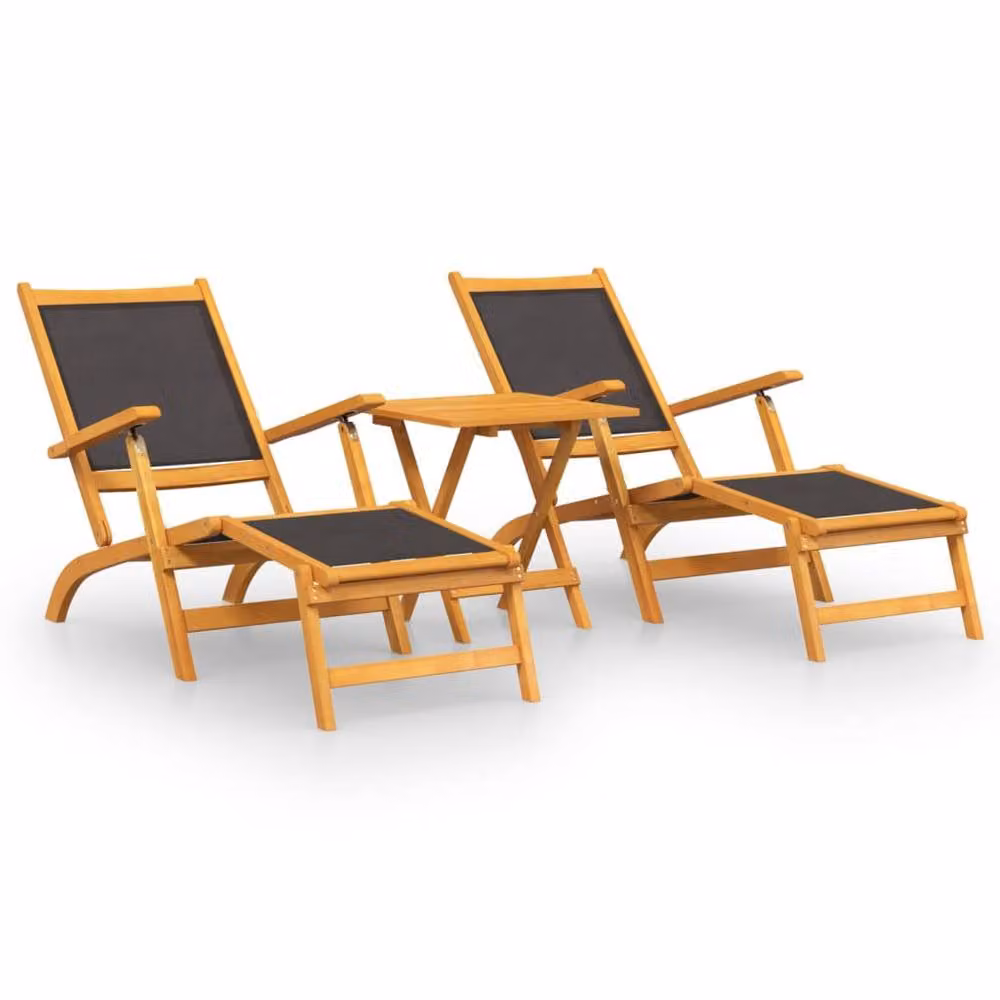 Berkfield Home Outdoor Deck Chair and Table Set in Brown Acacia Wood and Textilene – 2