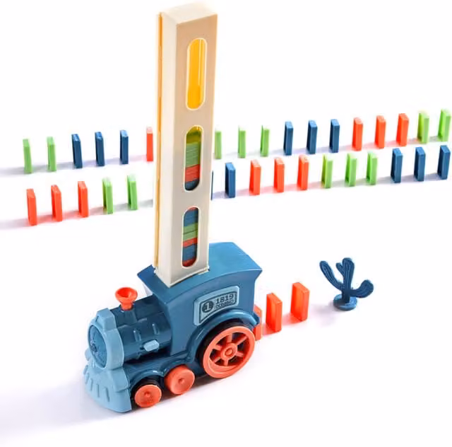 Kidkid Creative Motorised Domino Laying Train Toy with Light in Blue
