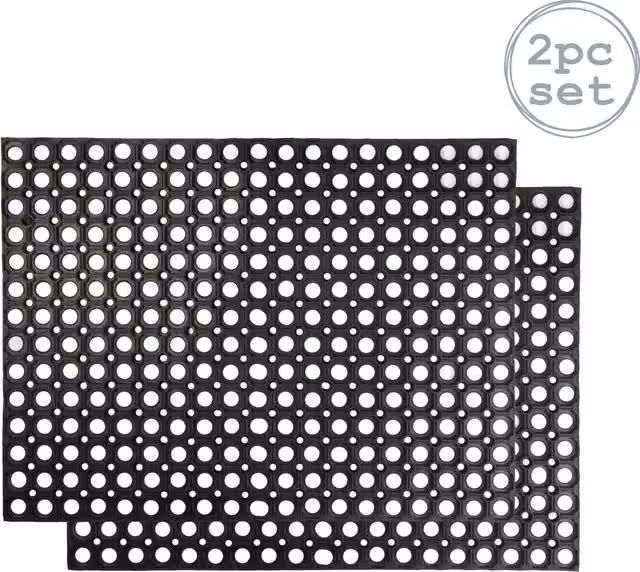 Nicola Spring Heavy Duty Rubber Door Mat Set of 2, Black, W: 80 cm, D: 60 cm – 6