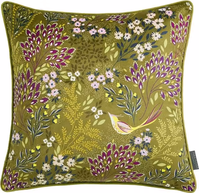 Sara Miller Songbird Floral Filled Square Cushion, Green, W x D: 50 x 50 cm