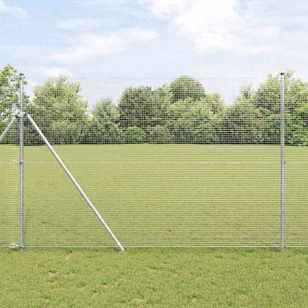 Berkfield Home Set of 2 Round Galvanised Steel Fence Posts in Silver – 2