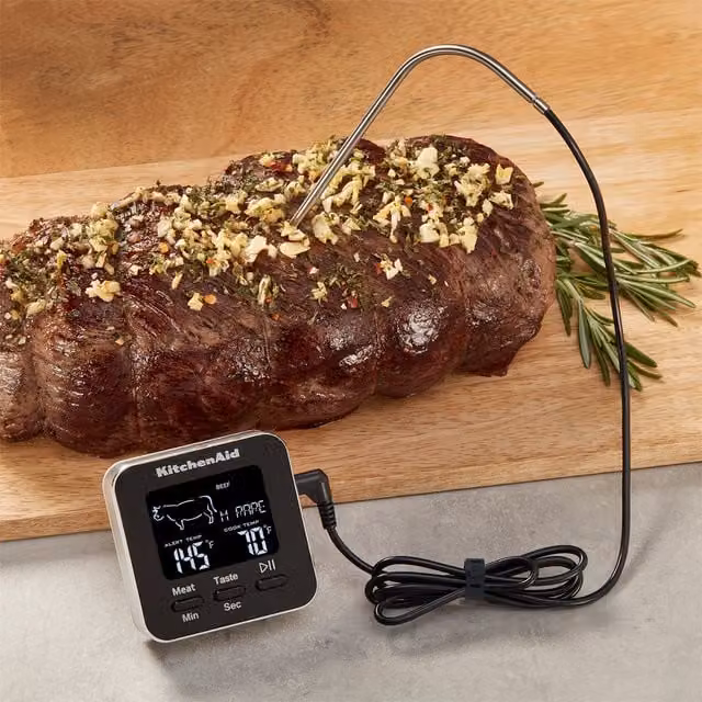 KitchenAid Digital Thermometer with Timer and Leave-In Oven Probe, 250C, Black
