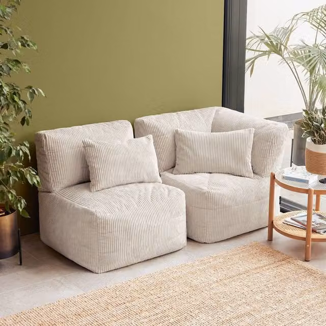 icon Noa 2-Piece Bean Bag Set in Cream Jumbo Cord, including 1x Corner and 1x Recliner – 1