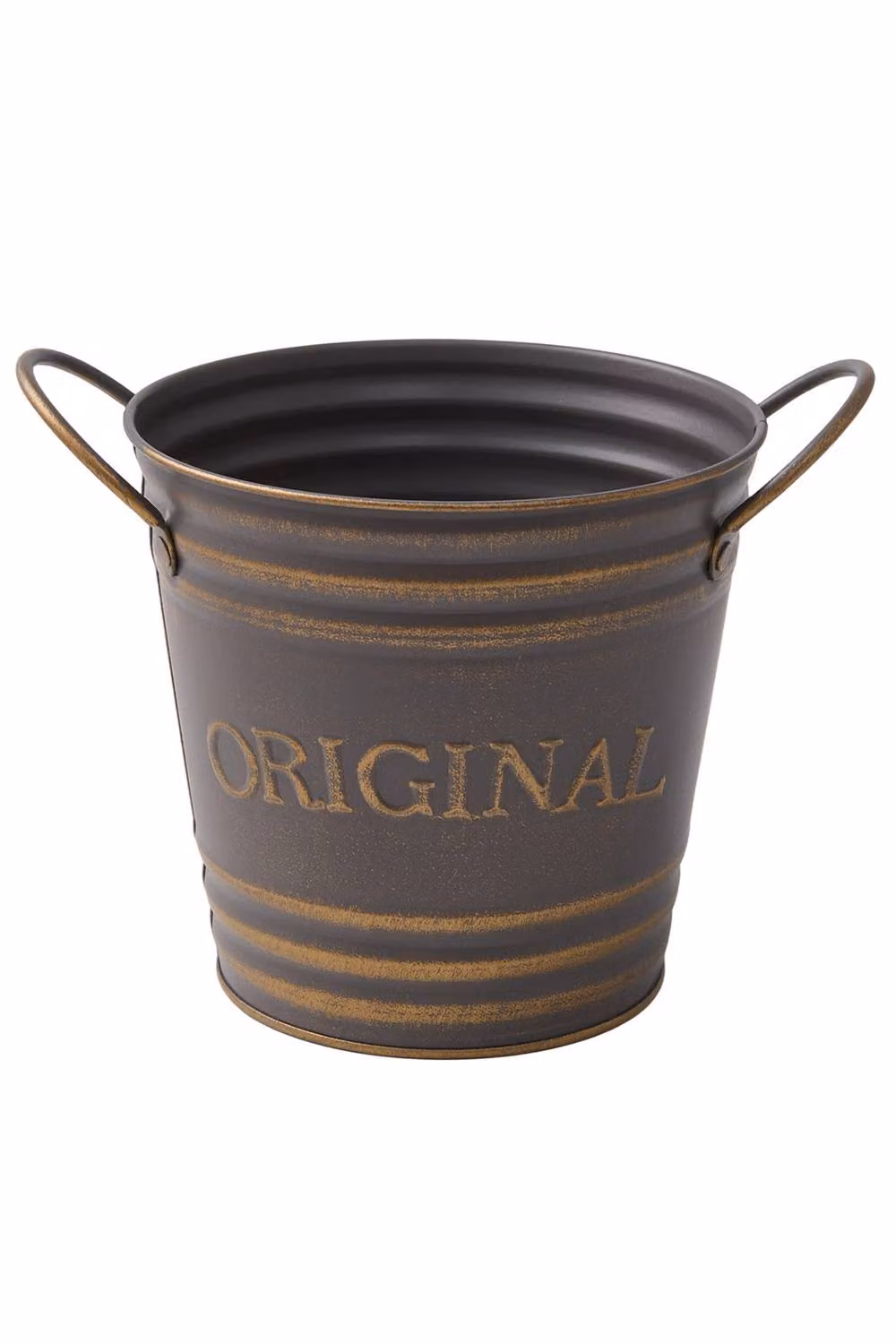 Living and Home 2-Piece Rustic Brown Metal Retro Round Plant Pot Set with Handles for Tabletop Use