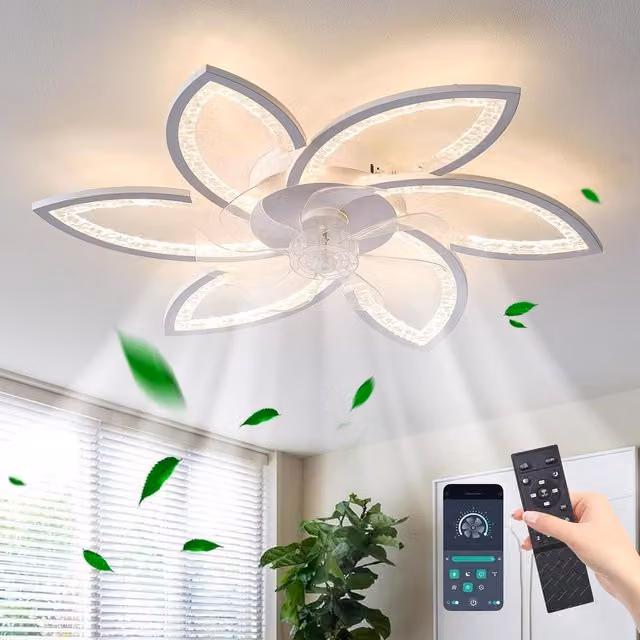 Garwarm Modern Dimmable LED Ceiling Fan with Lamp, Black and White, Diameter: 78 cm