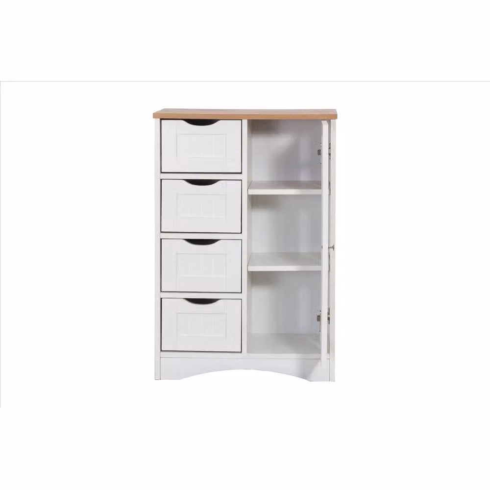 FORGEVIO Bathroom Storage Cabinet with Drawers and 2 Shelves, White and Oak