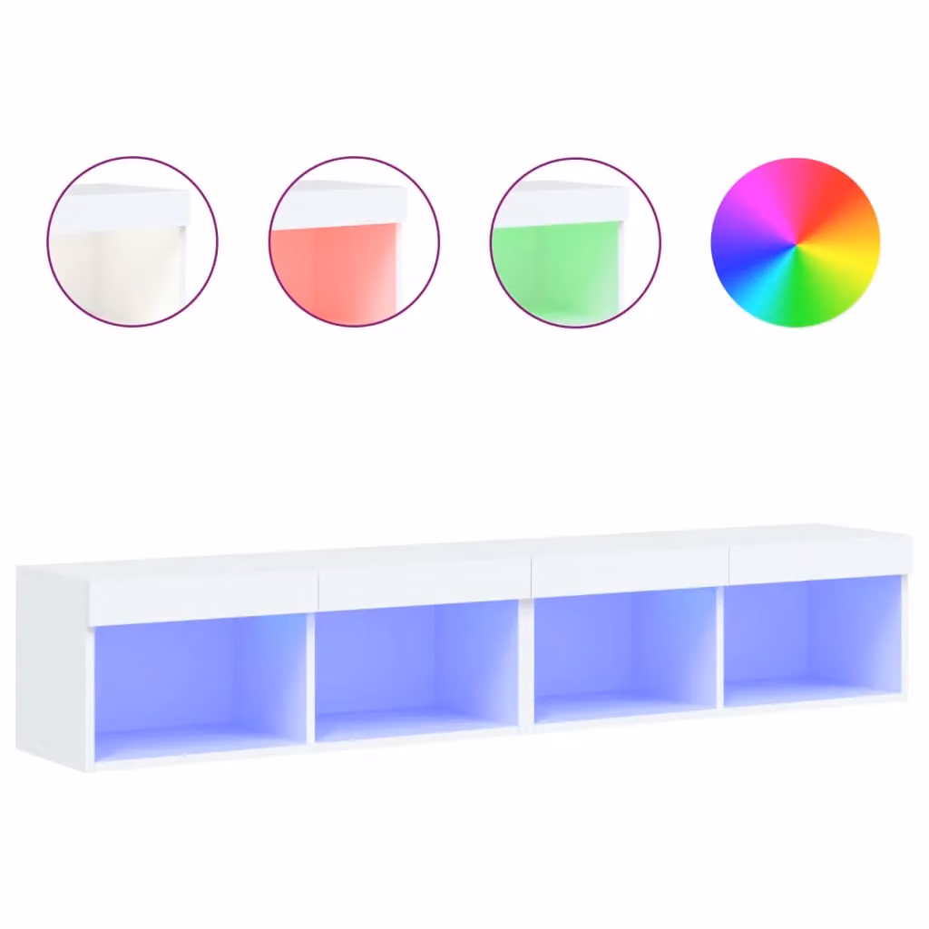 Berkfield Home Set of 2 White Glossy Wall Mounted TV Cabinets with Integrated LED Lighting, W/D/H: 80 x 30 x 30 cm – 2
