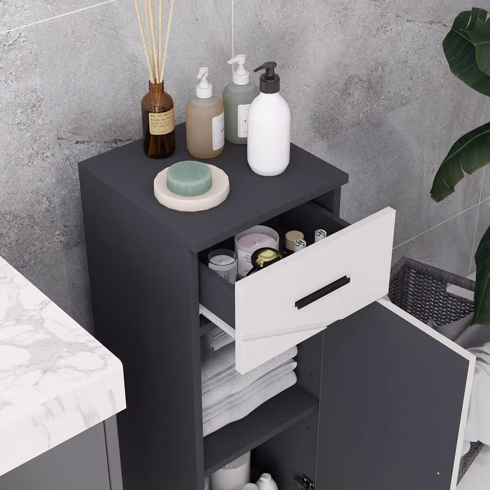 STILVORA Grey Modern Bathroom Storage Cabinet with Drawer, Cupboard and Internal Shelves – 6